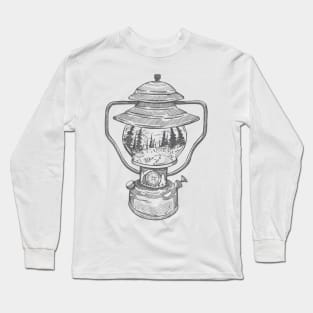 Camping Lantern with Mountain Hike Reflection Long Sleeve T-Shirt